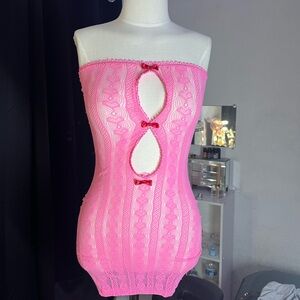 pink tube top hollow knit mini dress with bows💋 no brand/tag